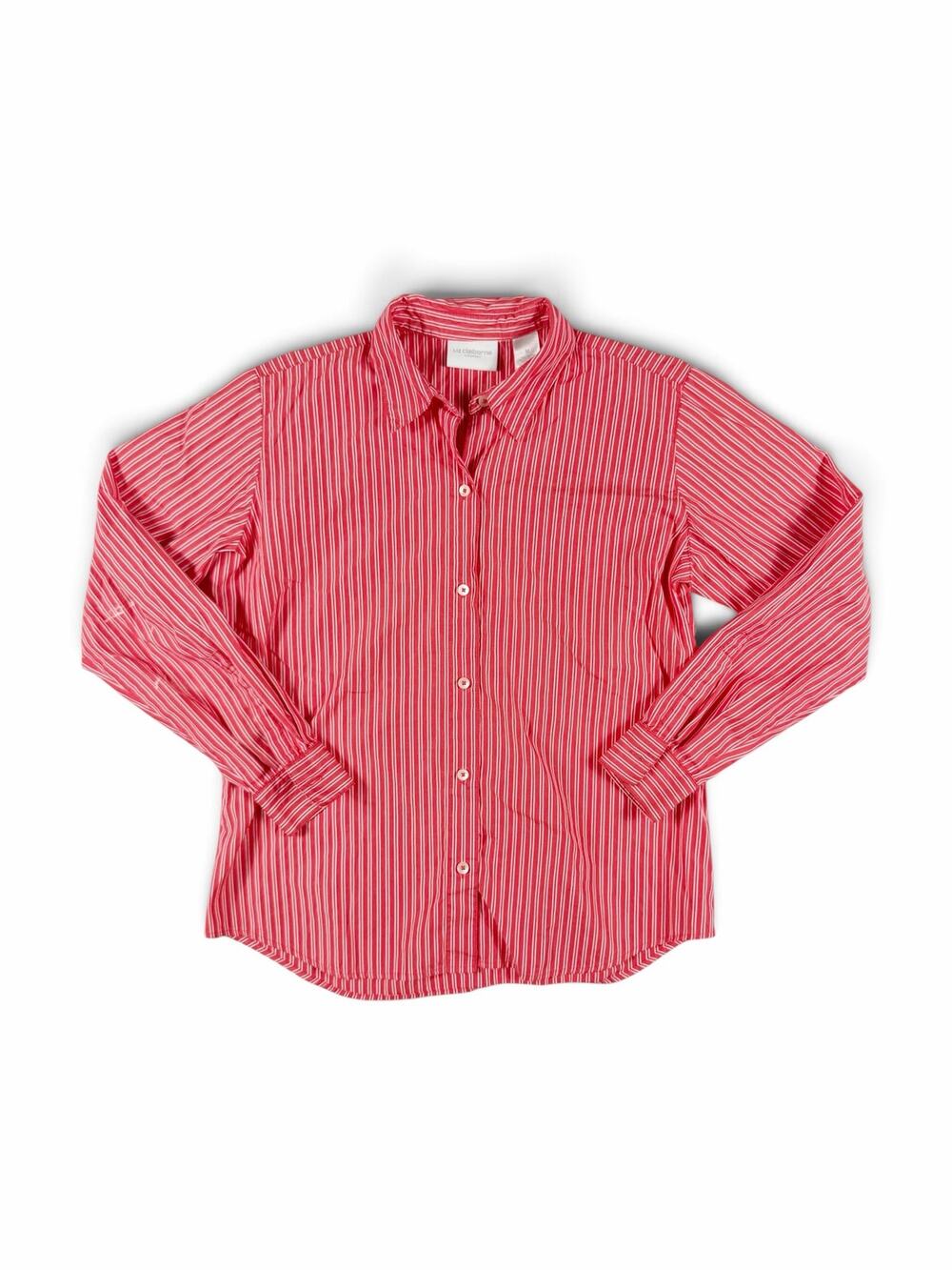 Liz Claiborne Lizsport Striped Button Down Shirt Red White Medium